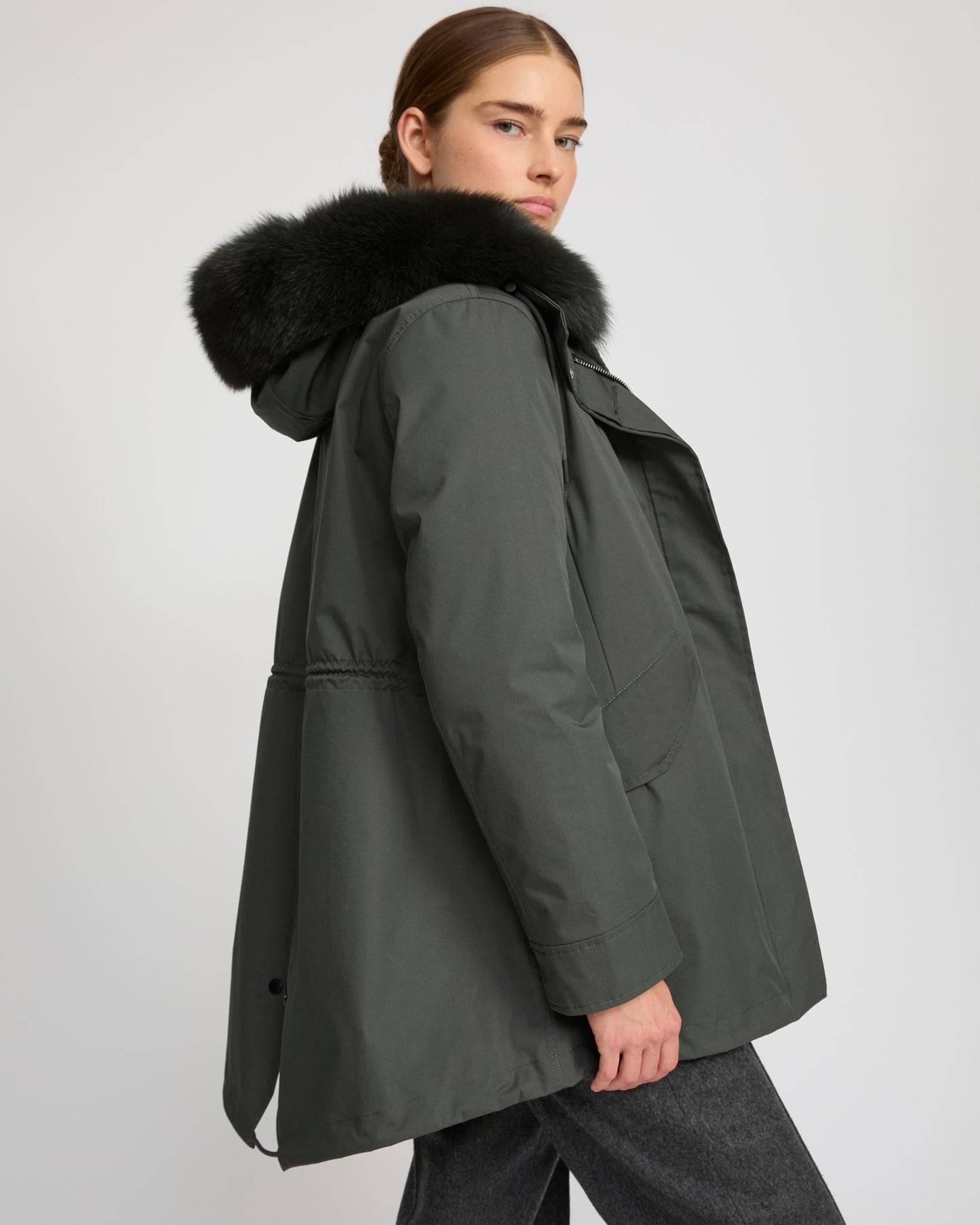 Short Iconic parka in waterproof cotton blend with fox and rabbit fur - Yves Salomon