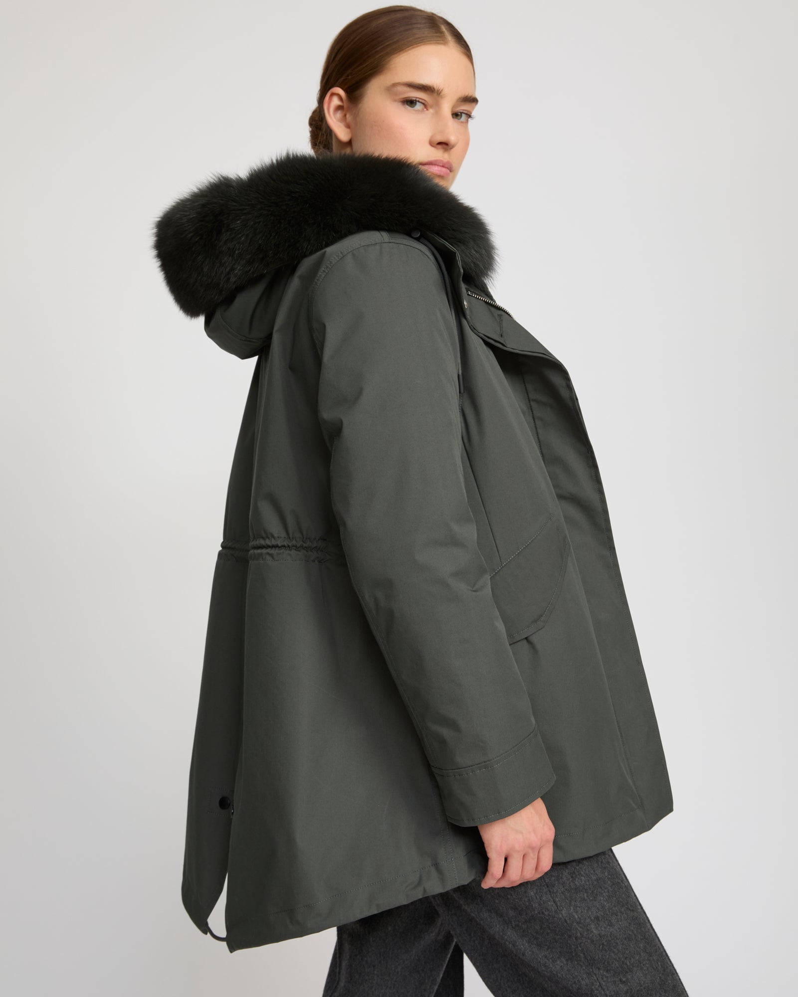 Short Iconic parka in waterproof cotton blend with fox and rabbit fur - Yves Salomon