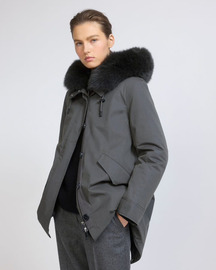 Short Iconic parka in waterproof cotton blend with fox and rabbit fur - Yves Salomon - New Fall/Winter Collection