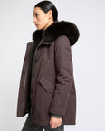Short Iconic parka in waterproof cotton blend with fox and rabbit fur