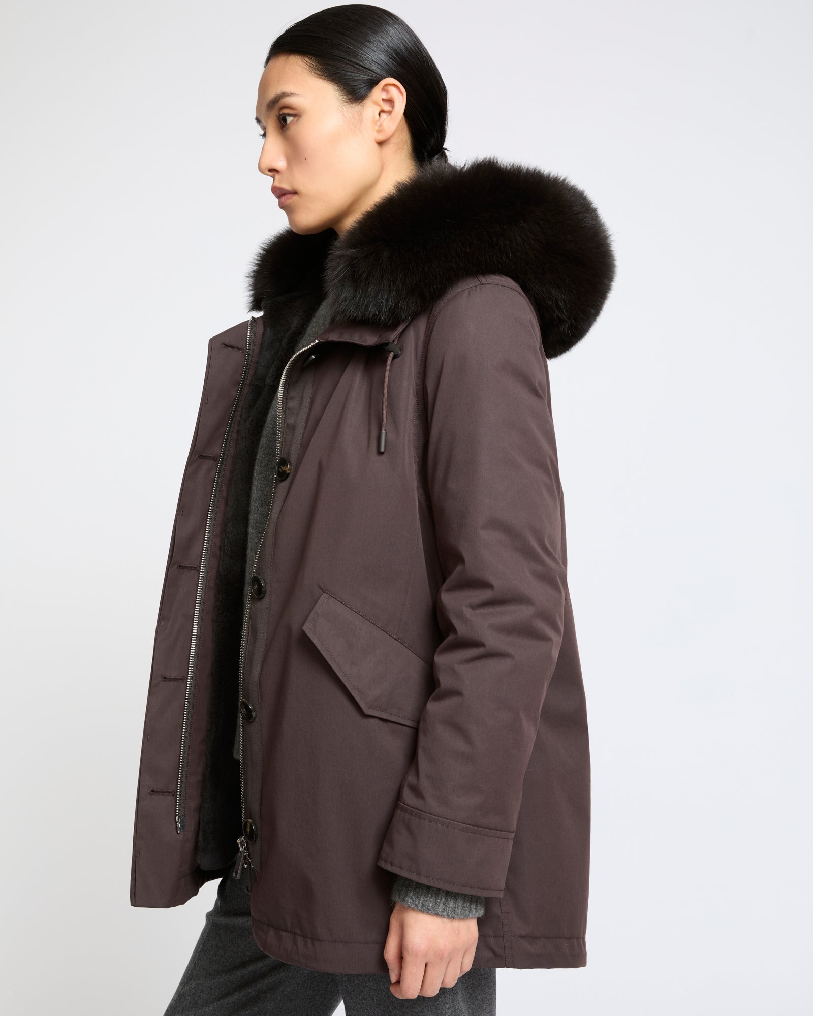 Short Iconic parka in waterproof cotton blend with fox and rabbit fur - Yves Salomon - New Fall Winter Collection