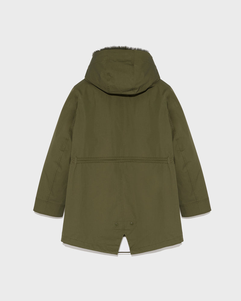 Short parka in waterproof cotton blend with fox and rabbit fur khaki green Yves Salomon Yves Salomon US