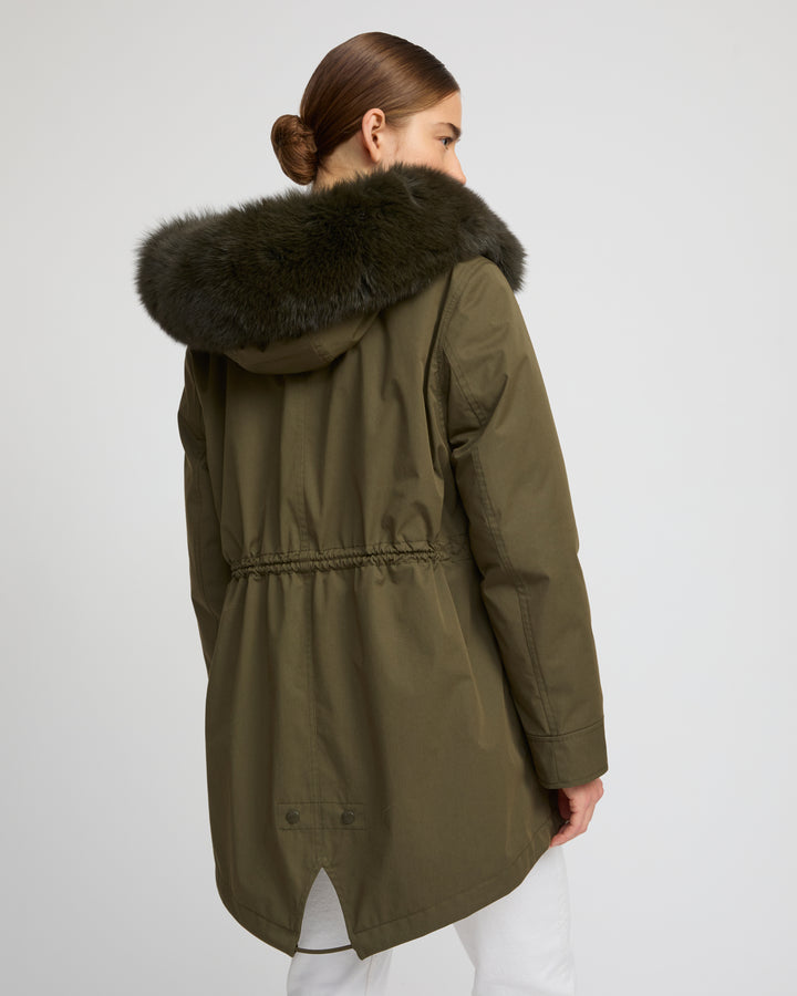 Short Iconic parka in waterproof cotton blend with fox and rabbit fur