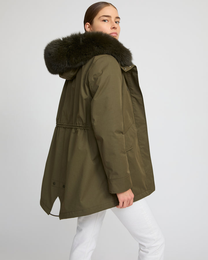 Short Iconic parka in waterproof cotton blend with fox and rabbit fur