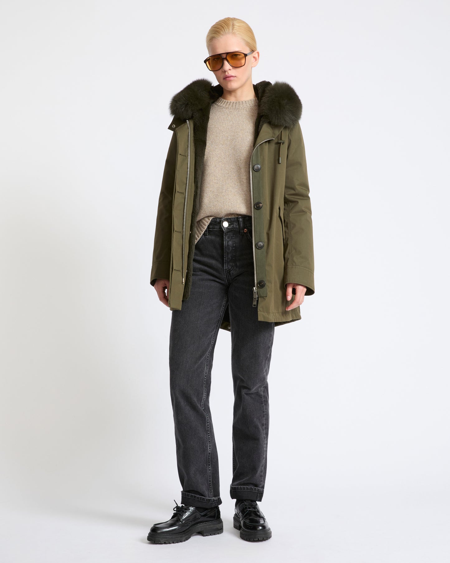 Short Iconic parka in waterproof cotton blend with fox and rabbit fur - Yves Salomon - New Fall Winter Collection