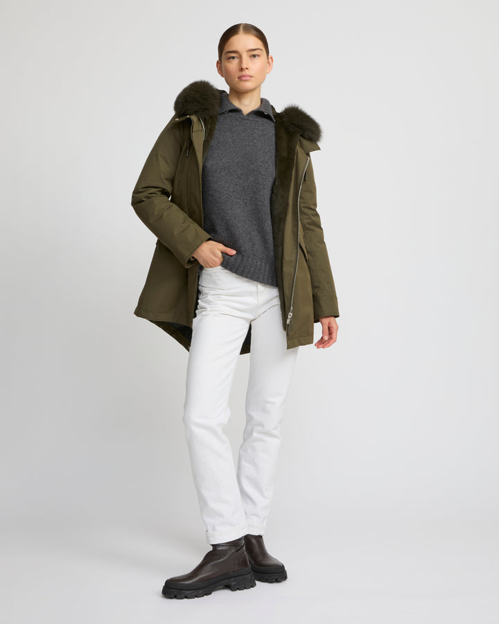 Short Iconic parka in waterproof cotton blend with fox and rabbit fur