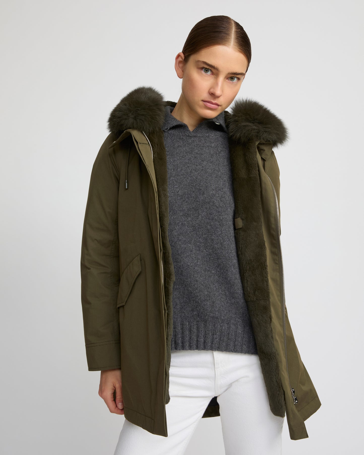 Short Iconic parka in waterproof cotton blend with fox and rabbit fur - Yves Salomon