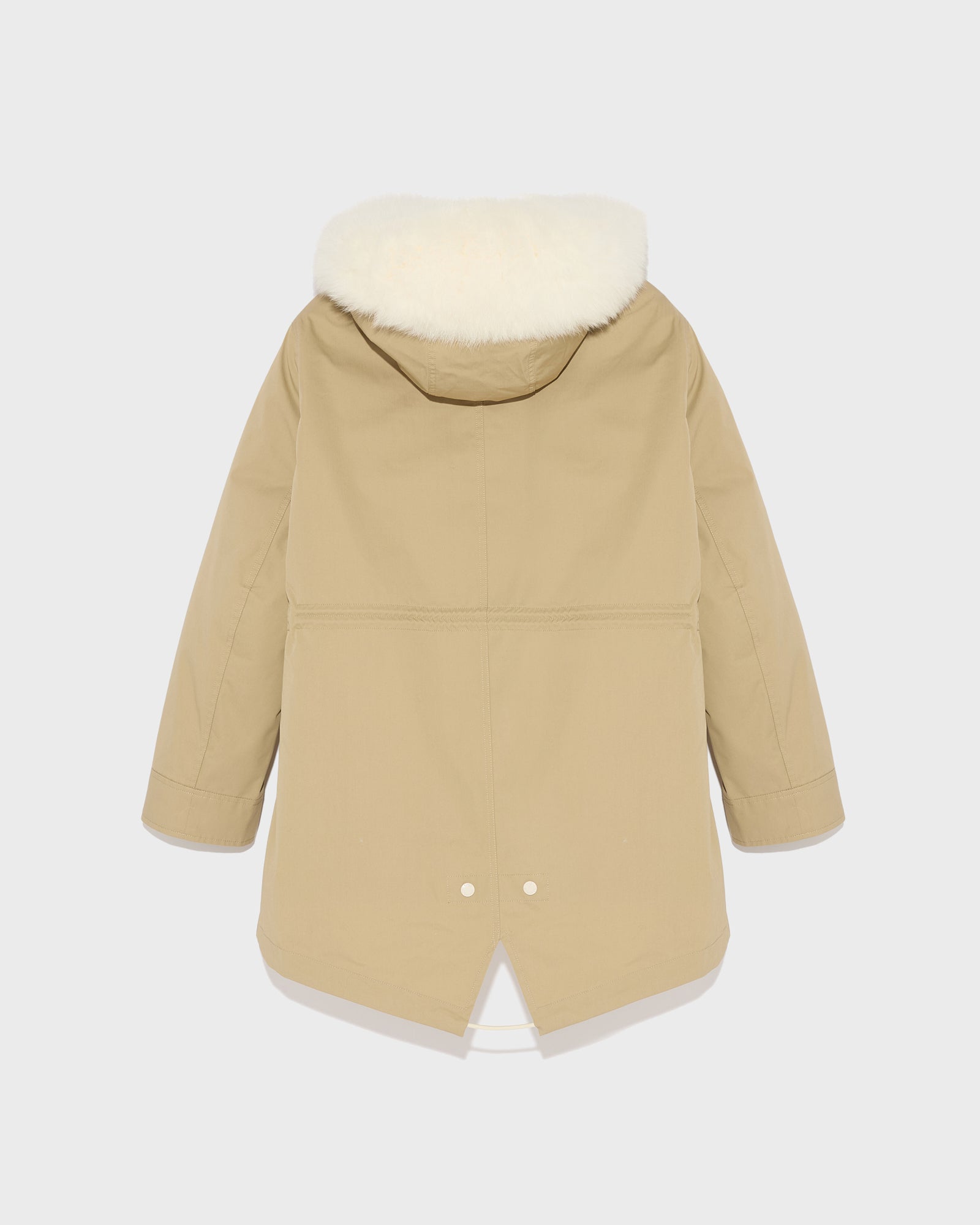Short parka in waterproof cotton blend with fox and rabbit