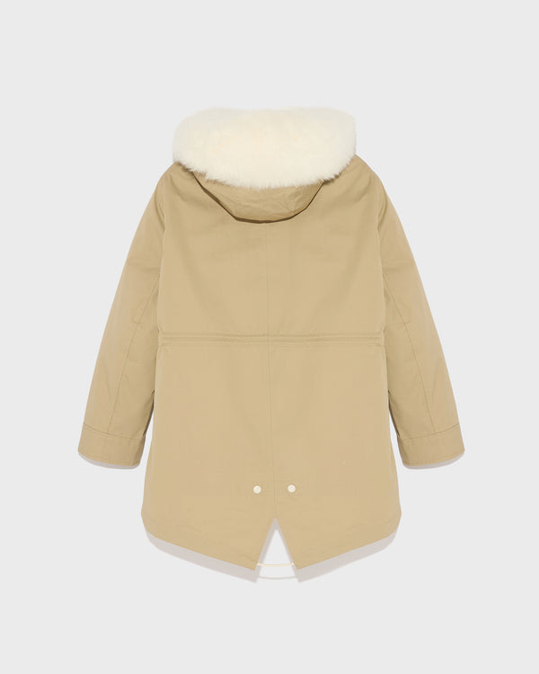 Short Iconic parka in waterproof cotton blend with fox and rabbit fur