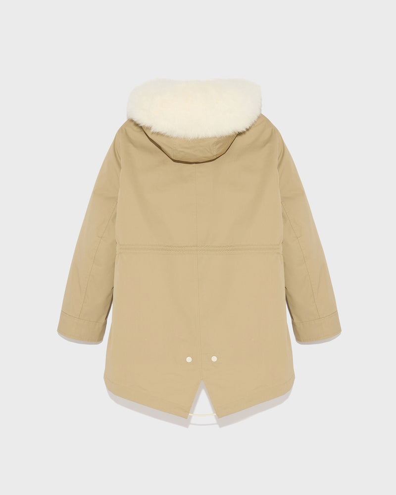 Short parka in waterproof cotton blend with fox and rabbit fur - beige - Yves Salomon