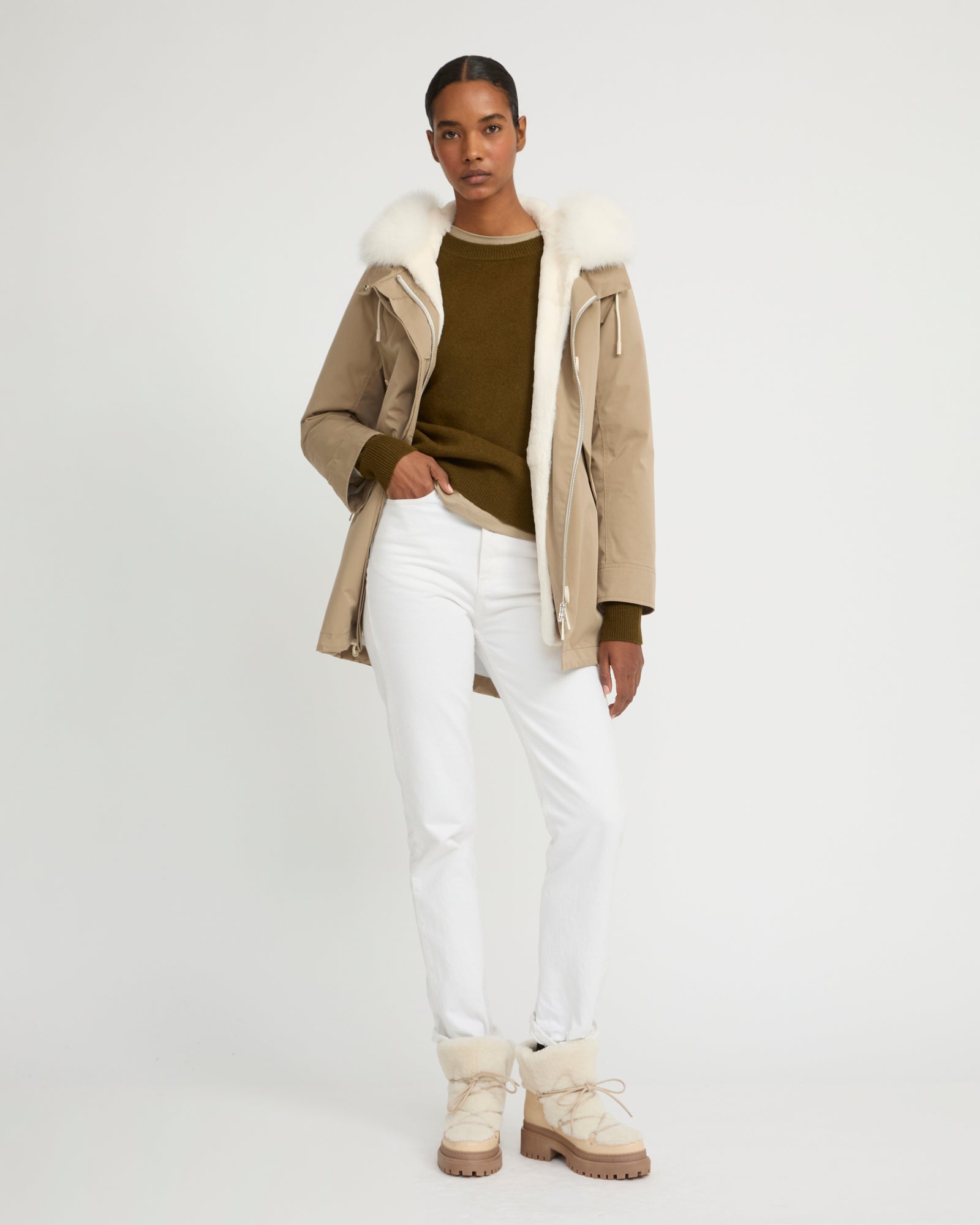 Short Iconic parka in waterproof cotton blend with fox and rabbit fur - Yves Salomon