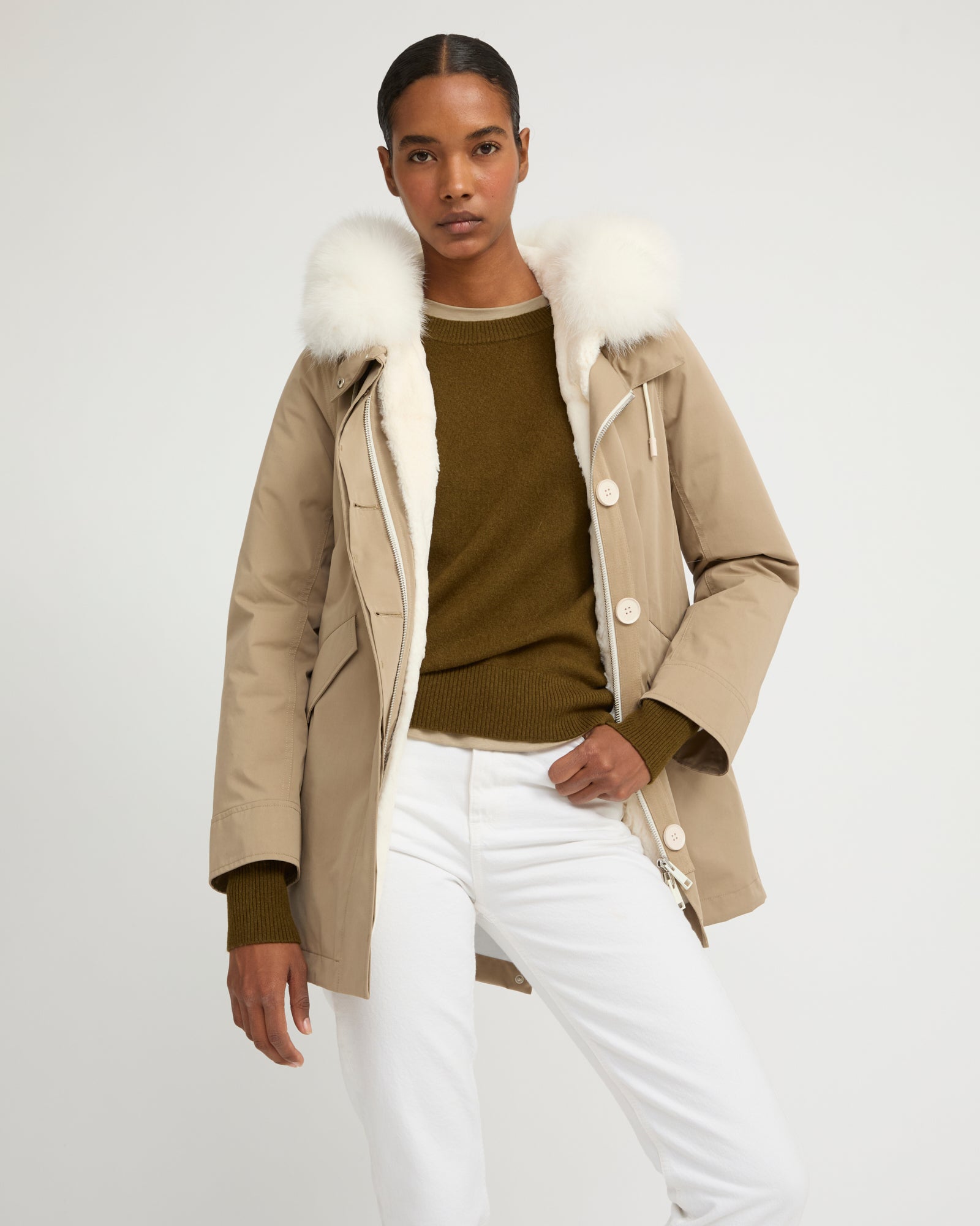 Short Iconic parka in waterproof cotton blend with fox and rabbit fur - Yves Salomon