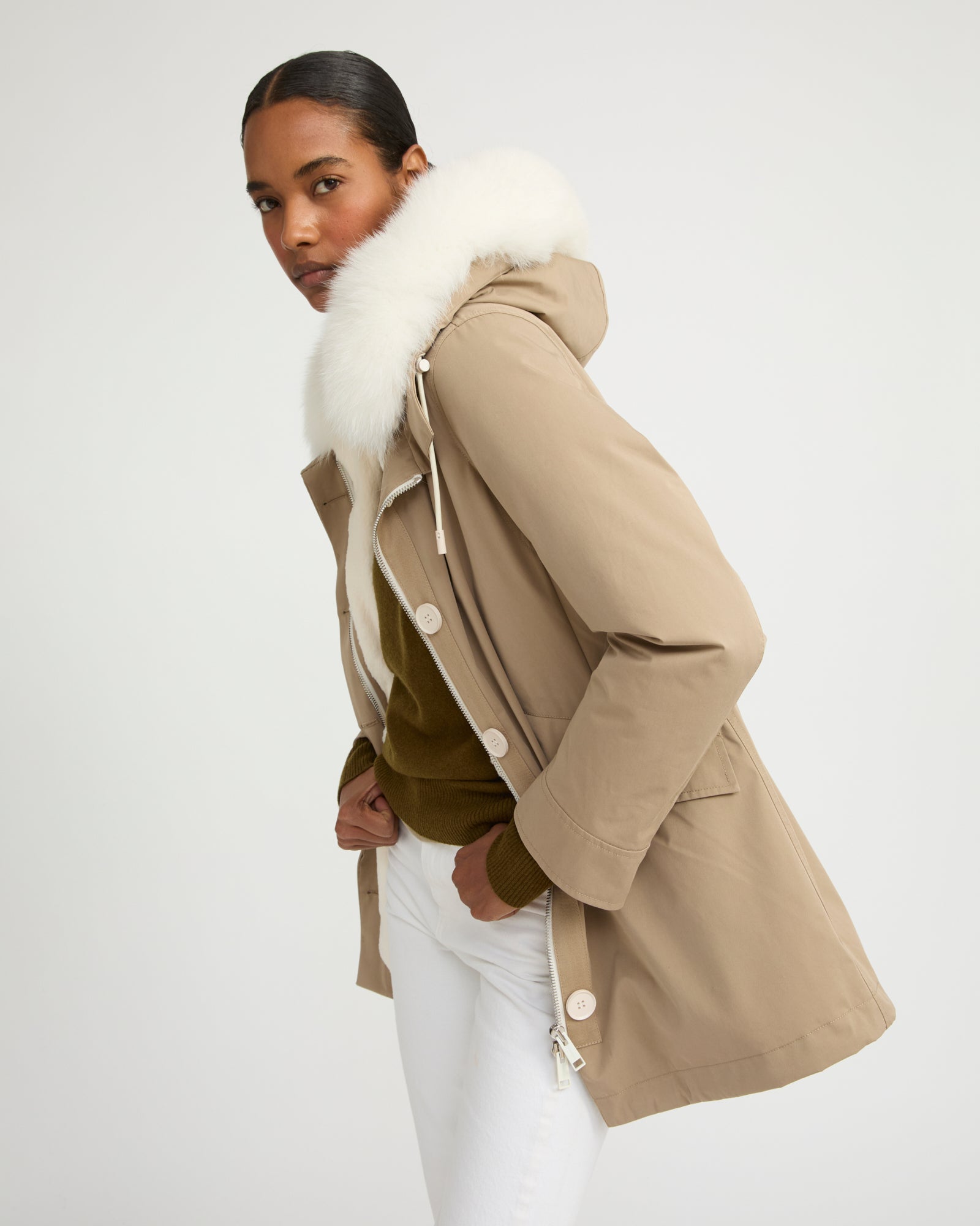 Short Iconic parka in waterproof cotton blend with fox and rabbit fur - Yves Salomon