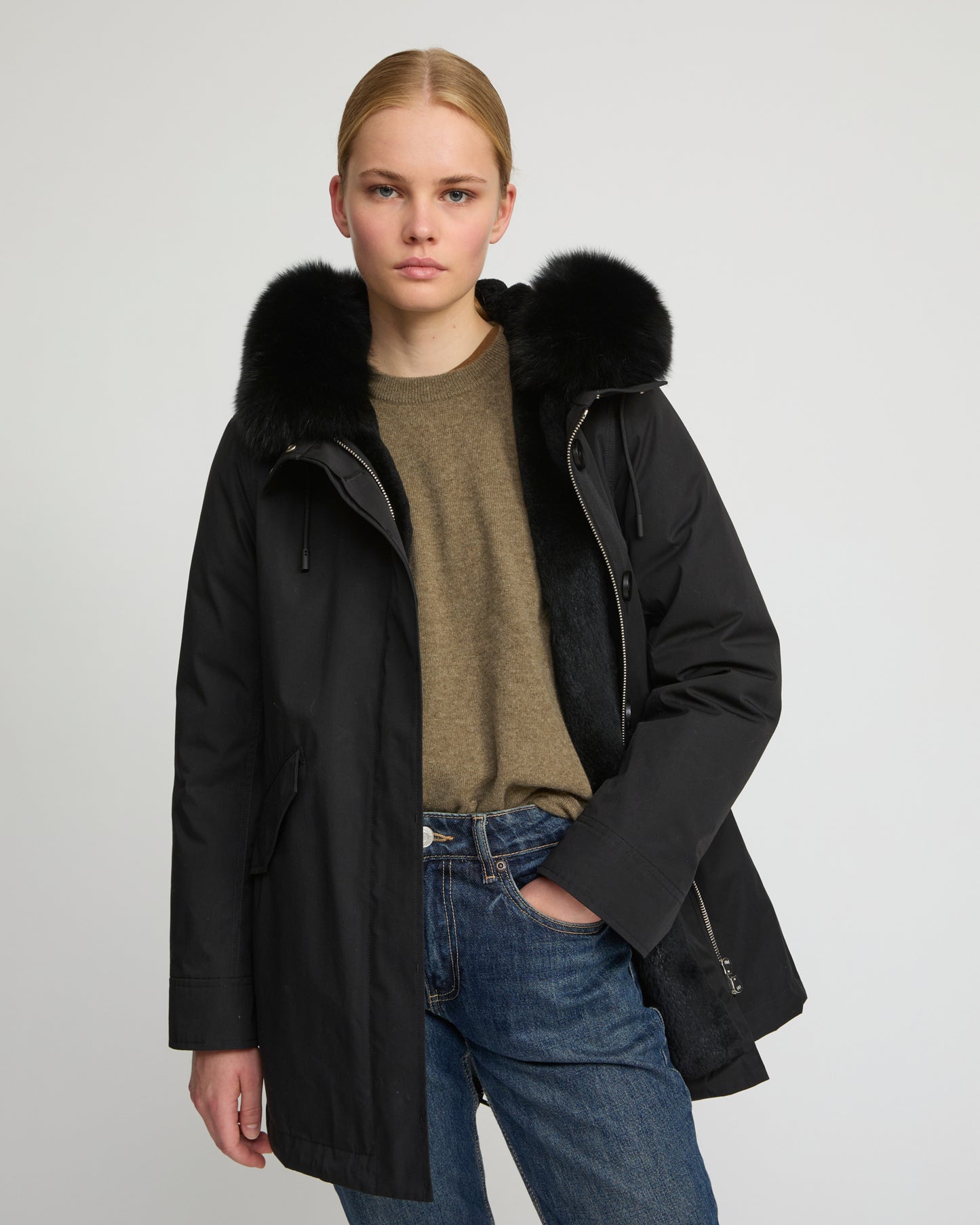 Short Iconic parka in waterproof cotton blend with fox and rabbit fur - Yves Salomon