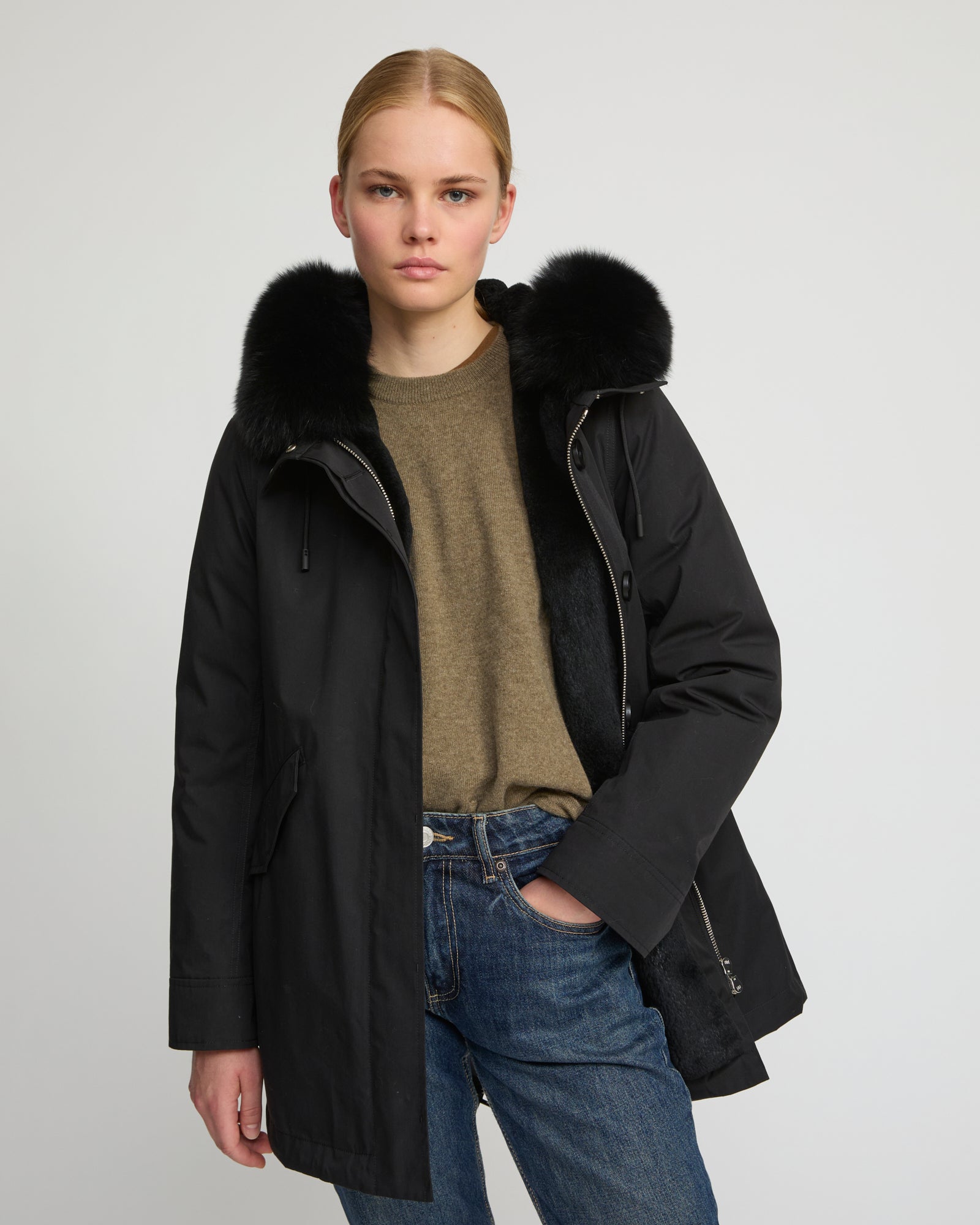 Short Iconic parka in waterproof cotton blend with fox and rabbit fur - Yves Salomon