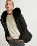 Short parka in waterproof cotton blend with fox and rabbit fur