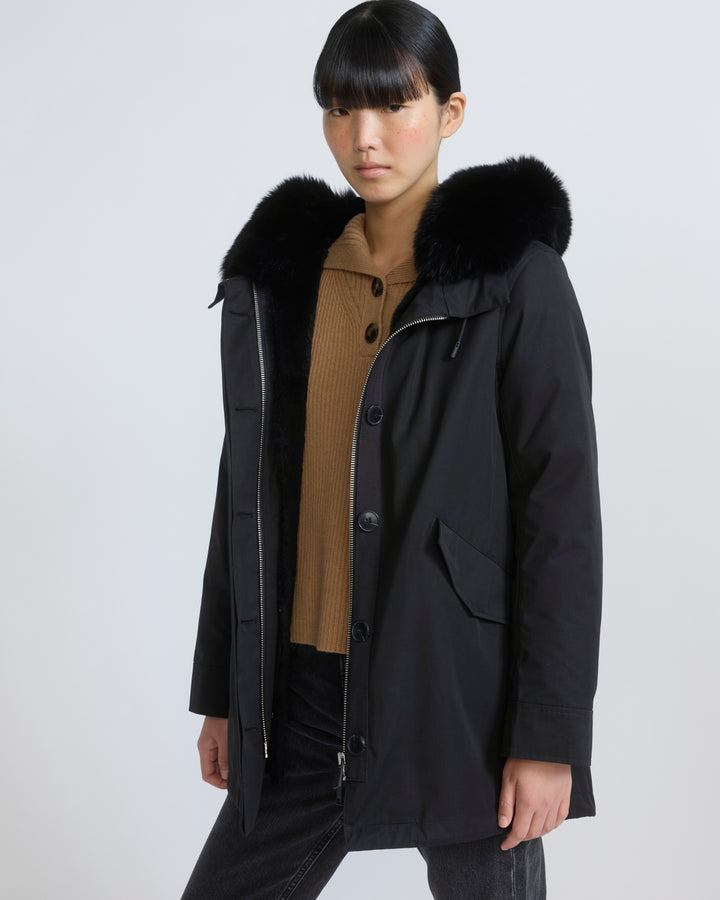 Short Iconic parka in waterproof cotton blend with fox and rabbit fur - Yves Salomon - New Fall/Winter Collection