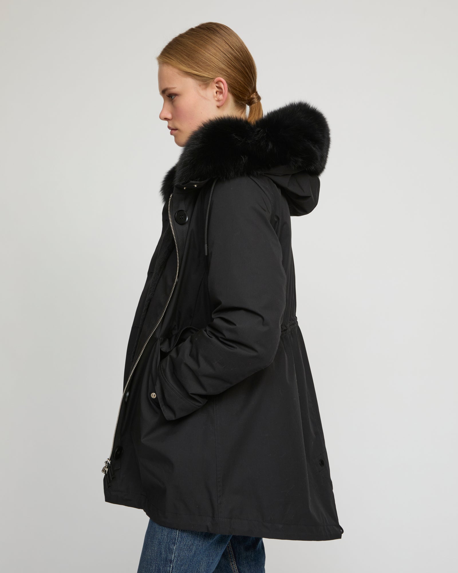 Short Iconic parka in waterproof cotton blend with fox and rabbit fur - Yves Salomon