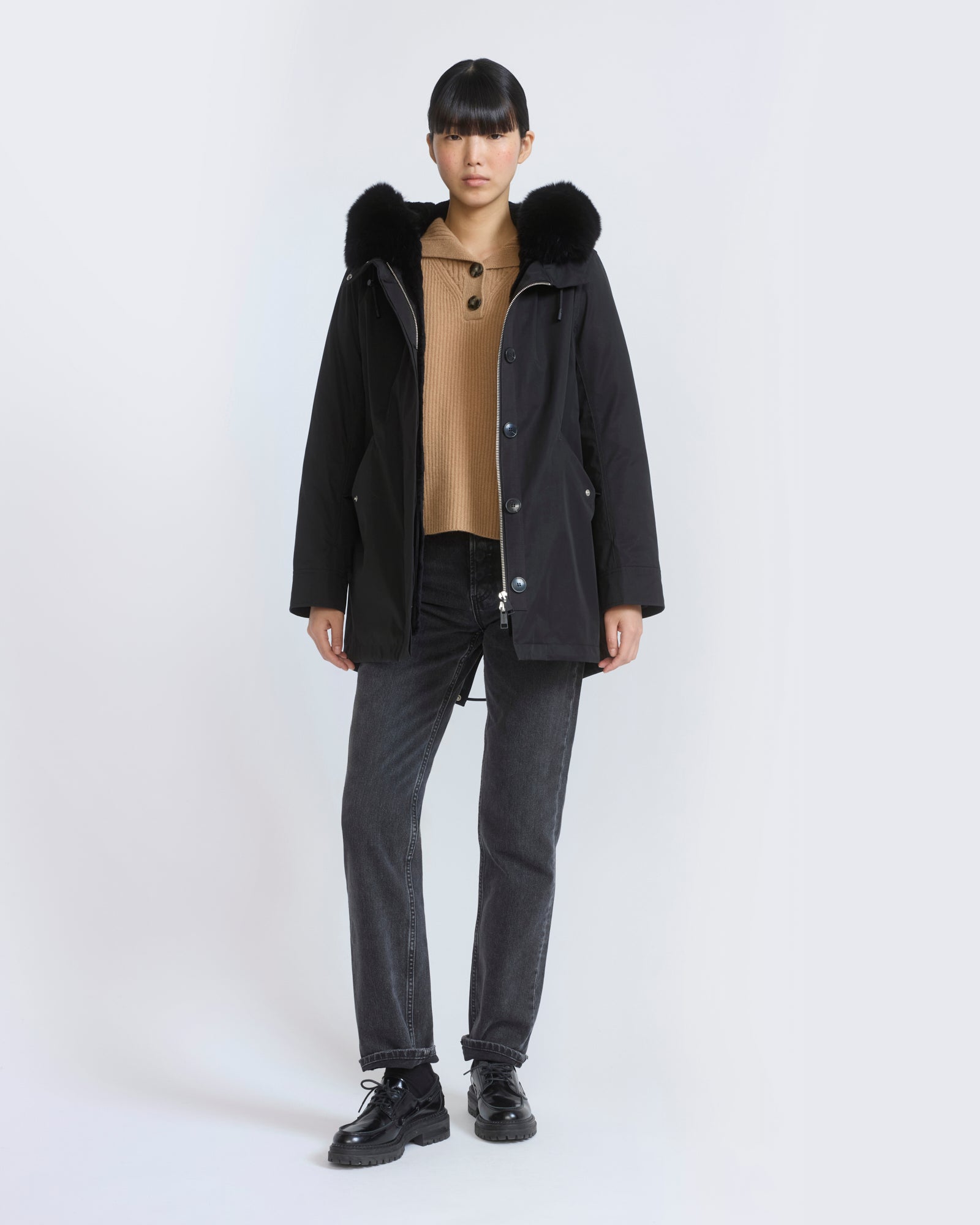 Short Iconic parka in waterproof cotton blend with fox and rabbit fur - Yves Salomon - New Fall/Winter Collection