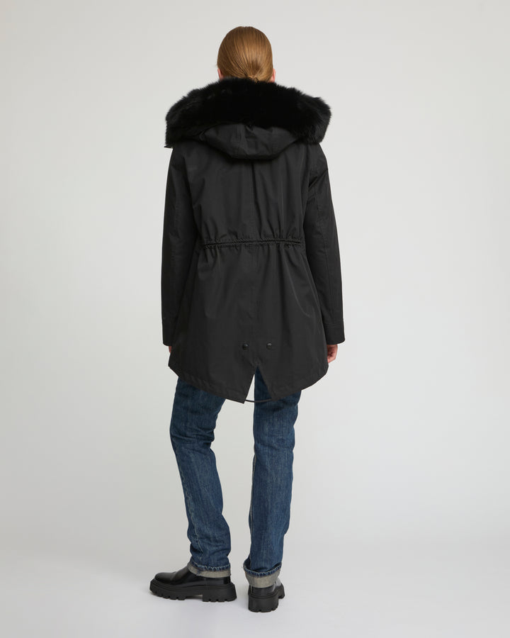 Short Iconic parka in waterproof cotton blend with fox and rabbit fur