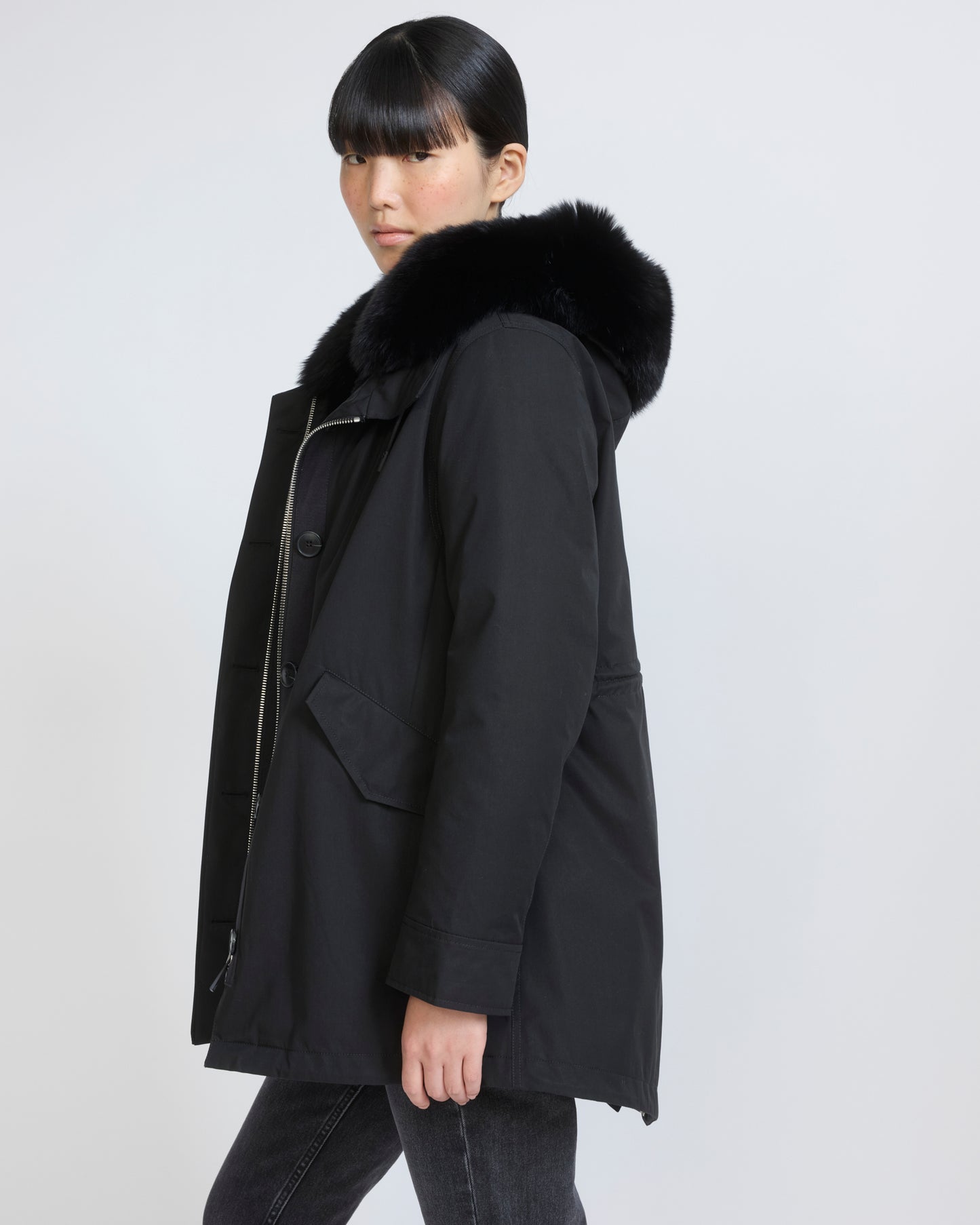 Short Iconic parka in waterproof cotton blend with fox and rabbit fur - Yves Salomon - New Fall/Winter Collection