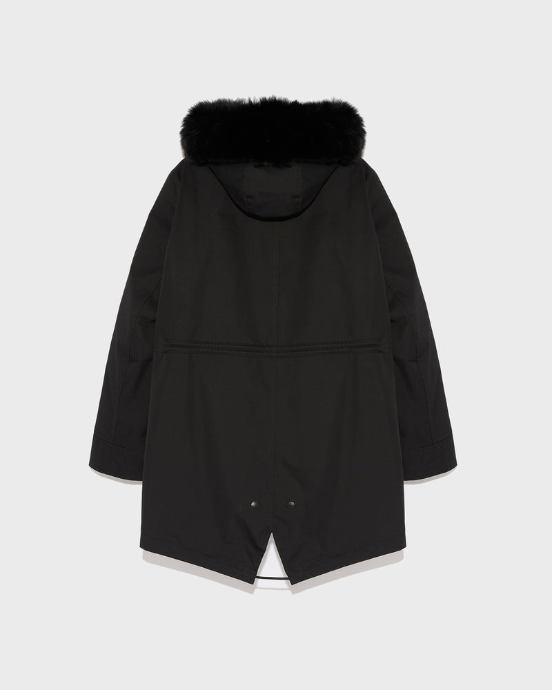 Short parka in waterproof cotton blend with fox and rabbit fur black Yves Salomon Yves Salomon US