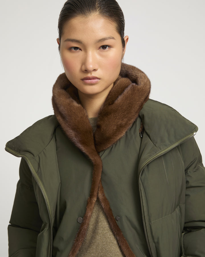 Technical fabric parka with mink fur lining
