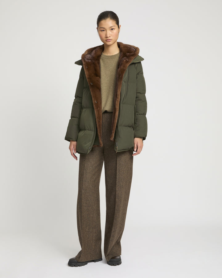 Technical fabric parka with mink fur lining