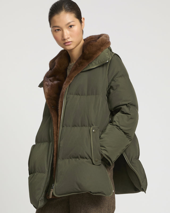 Technical fabric parka with mink fur lining