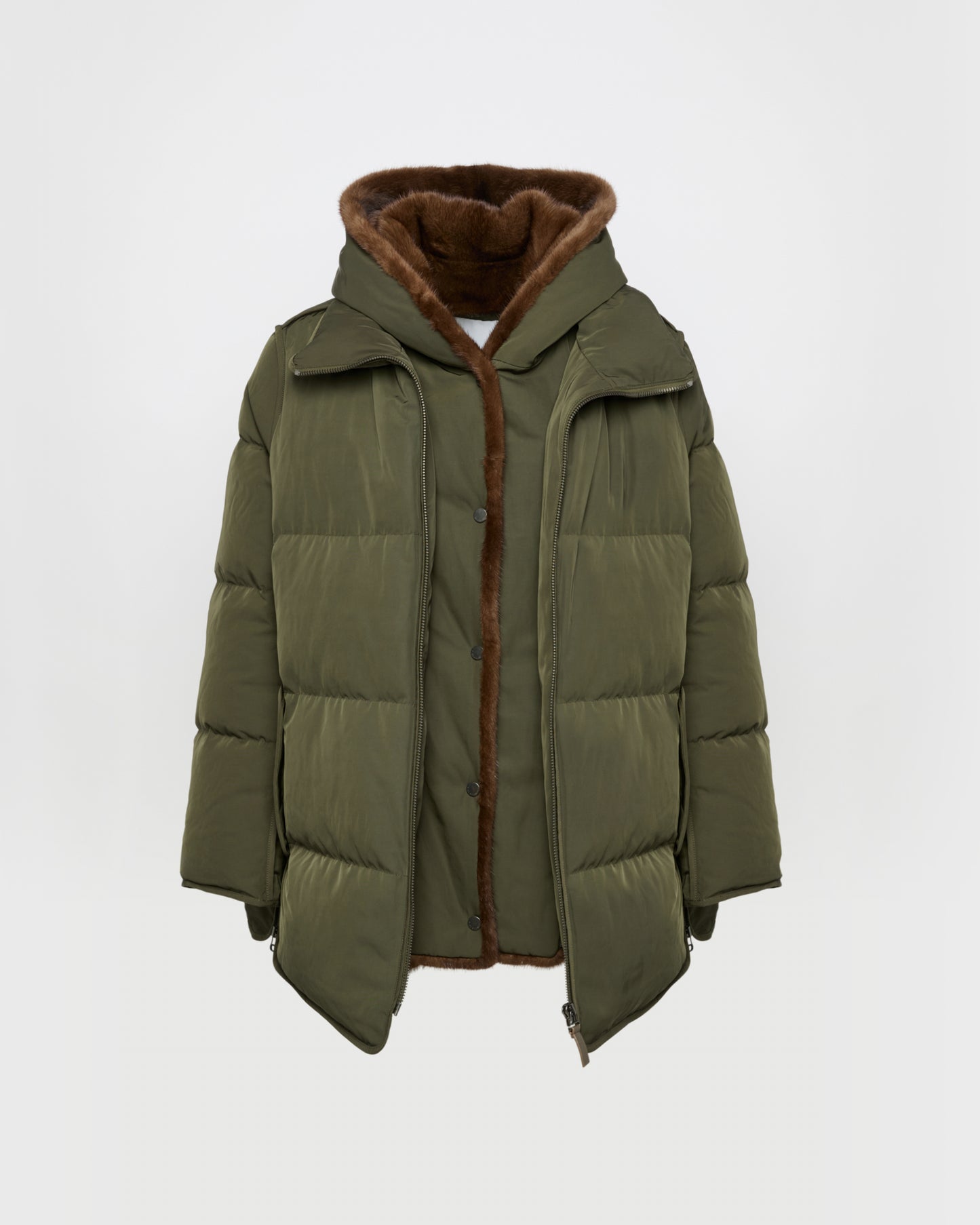 Technical fabric parka with mink fur lining
