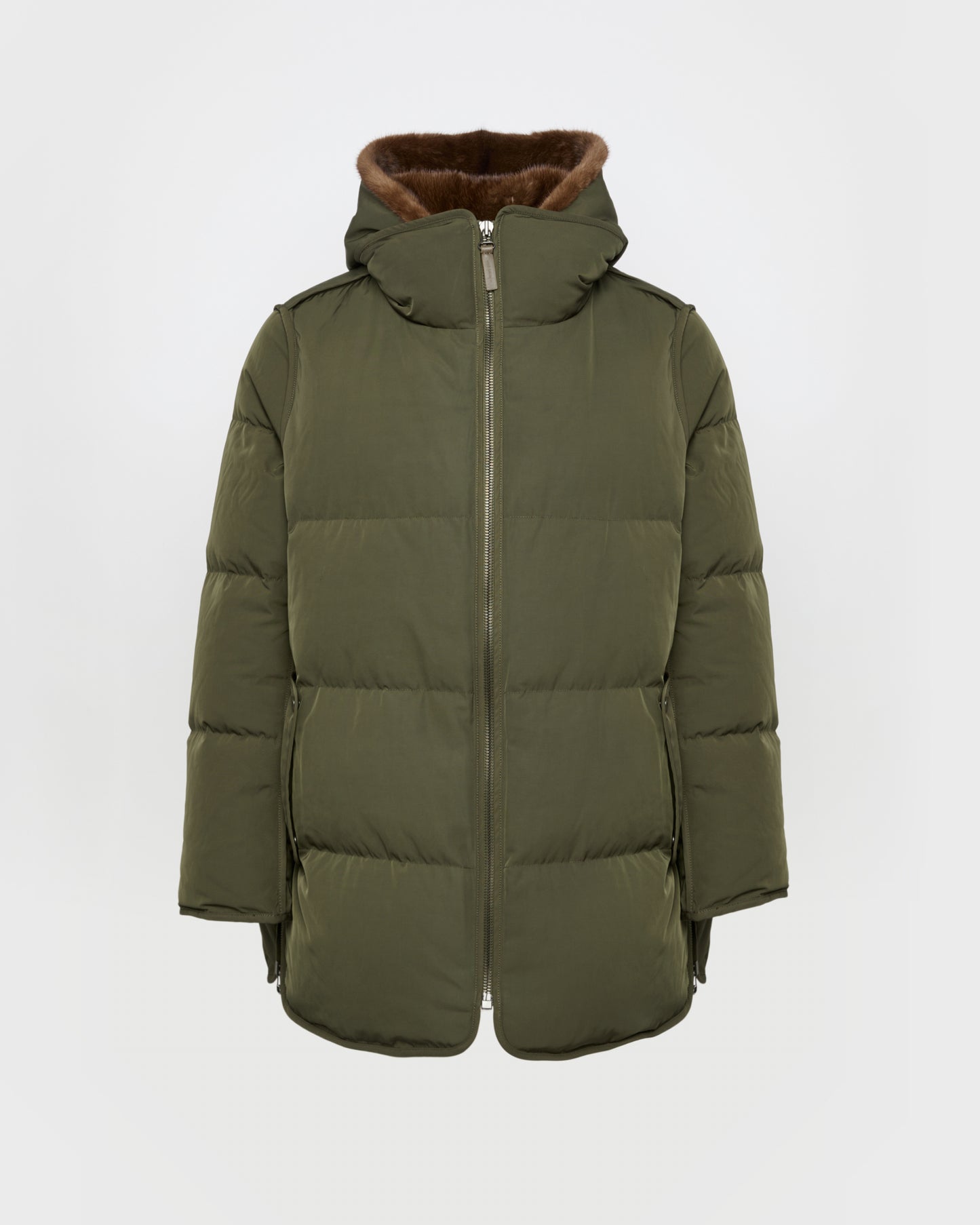Technical fabric parka with mink fur lining