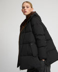 "A" Line puffer jacket in technical fabric and mink fur