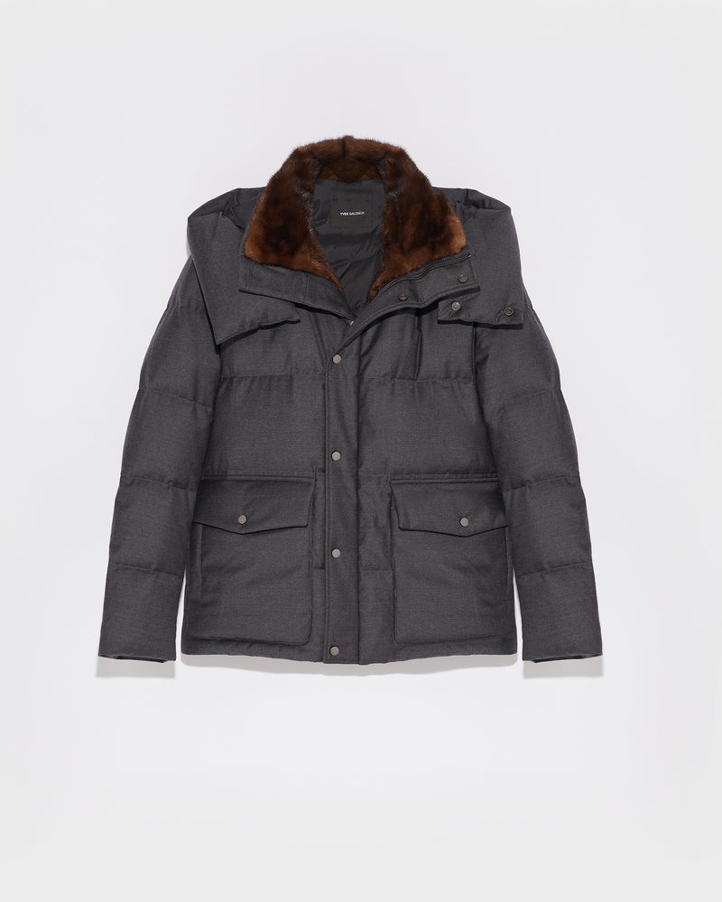 Loro Piana Fabric Short Down Jacket With Mink Interior - grey - Yves Salomon