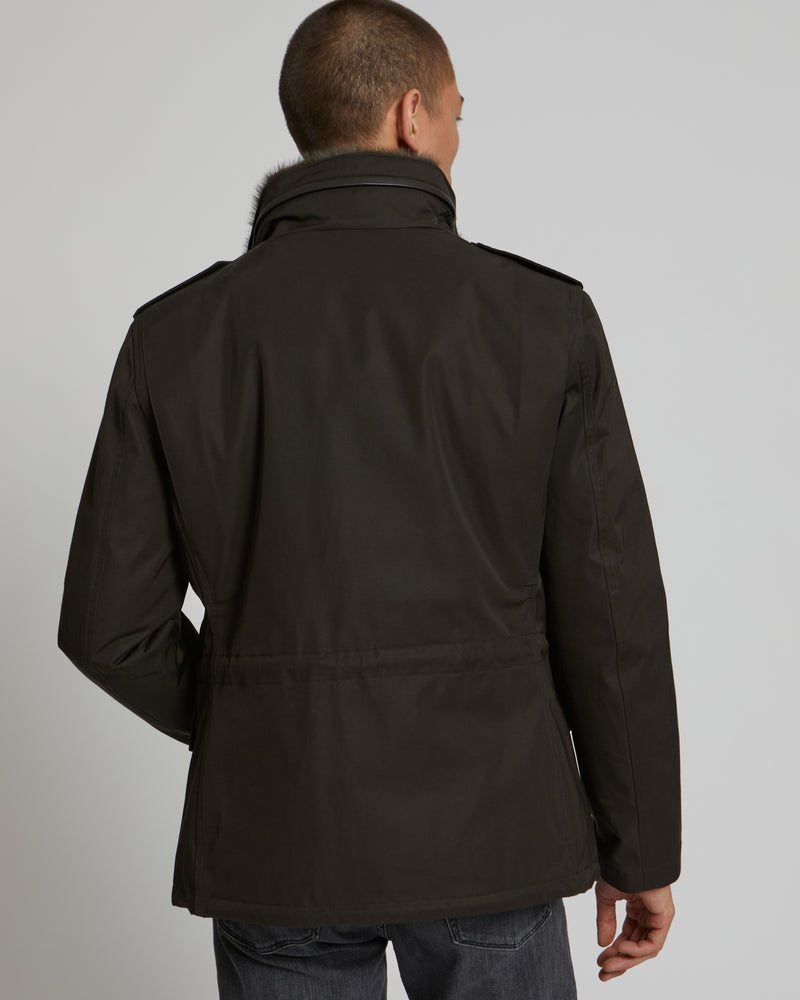 Technical Gabardine Field Jacket With Mink Collar - brown - Yves Salomon