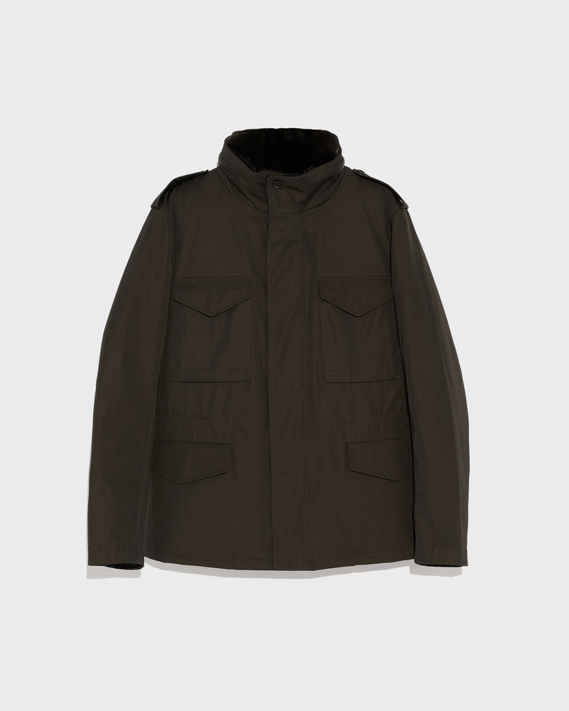 Technical Gabardine Field Jacket With Mink Collar