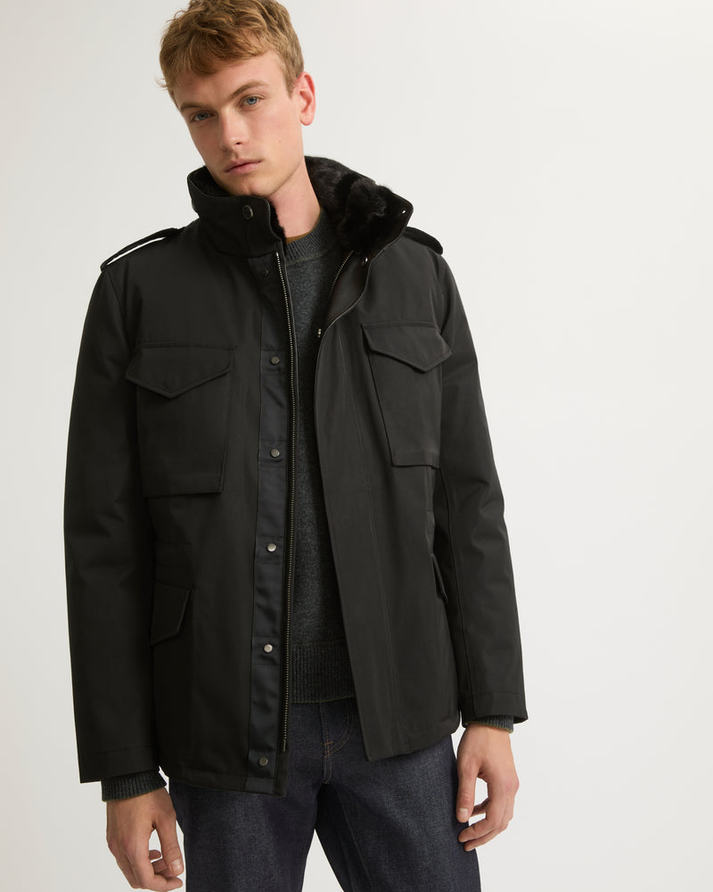 Technical Gabardine Field Jacket With Mink Collar