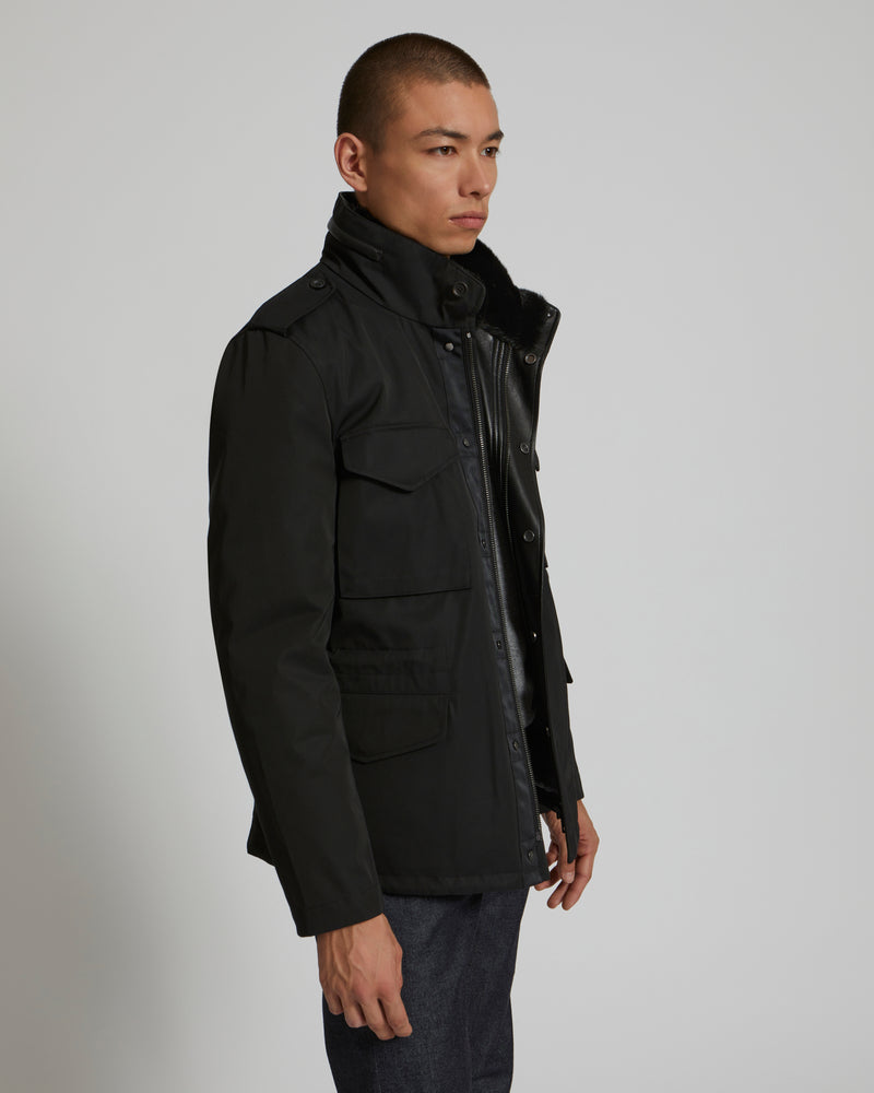 Technical Gabardine Field Jacket With Mink Collar - black - Yves