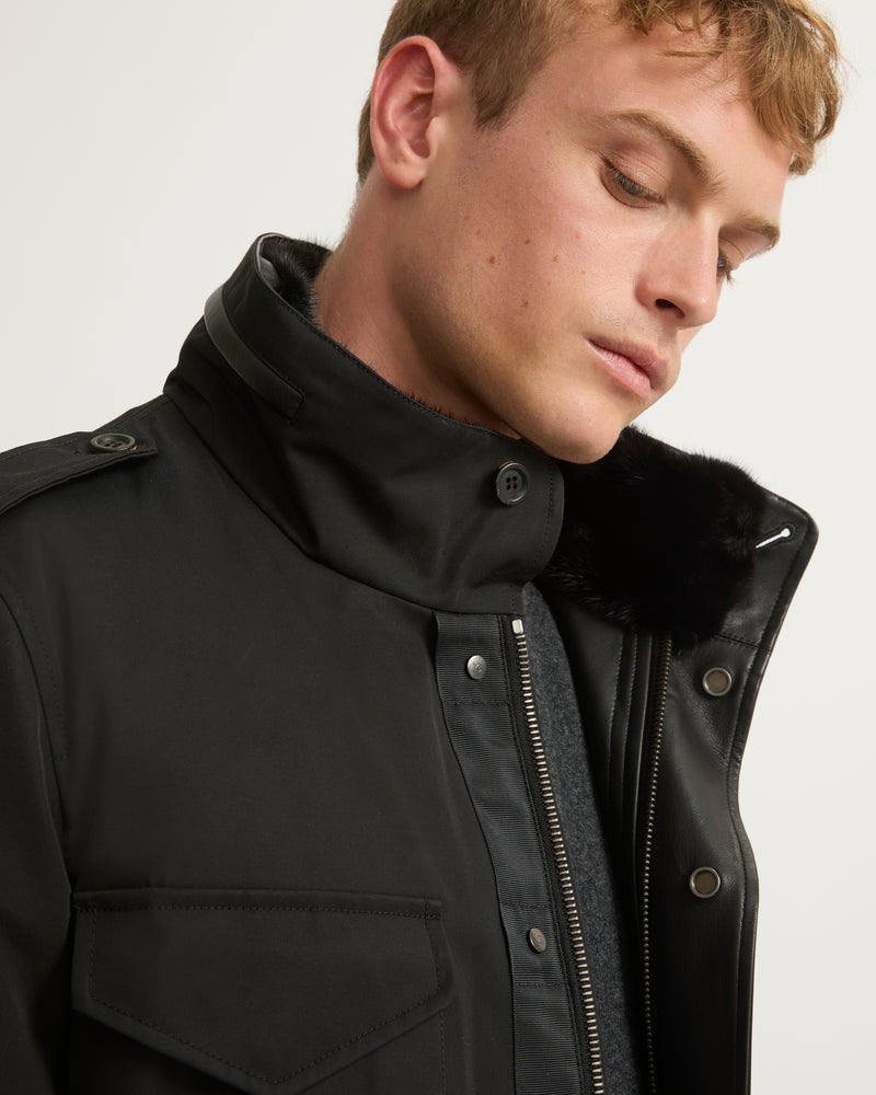 Technical Gabardine Field Jacket With Mink Collar