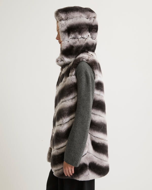 Rex rabbit fur hooded gilet - grey - Yves Salomon