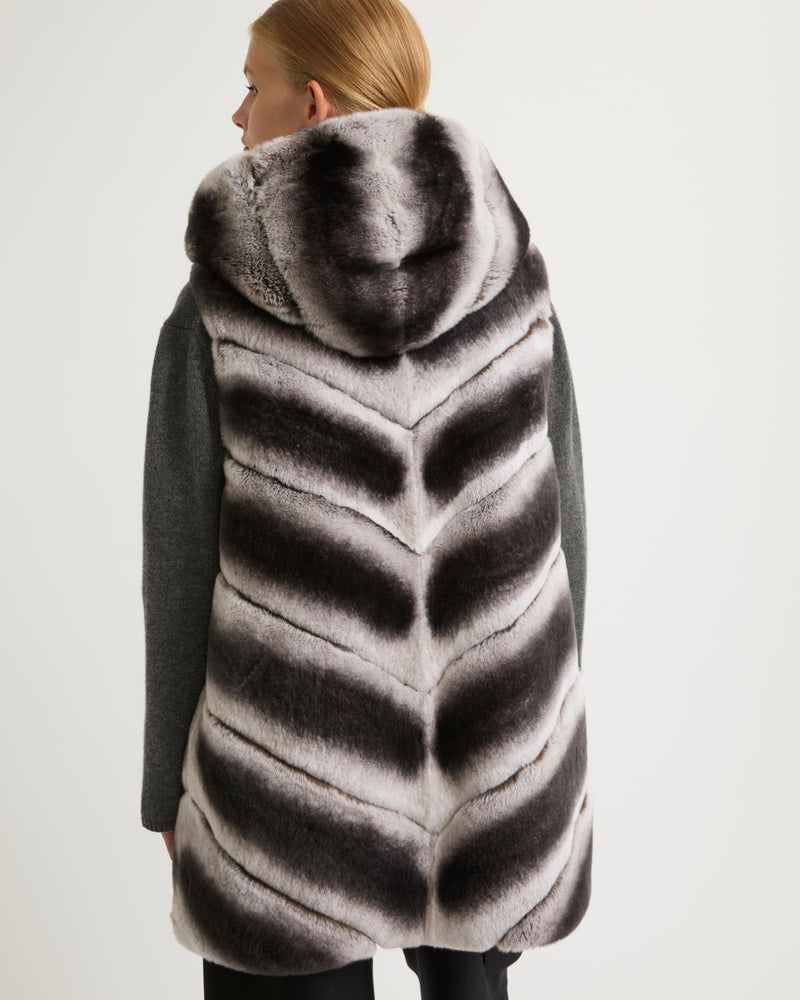 Rex rabbit fur hooded gilet - grey - Yves Salomon