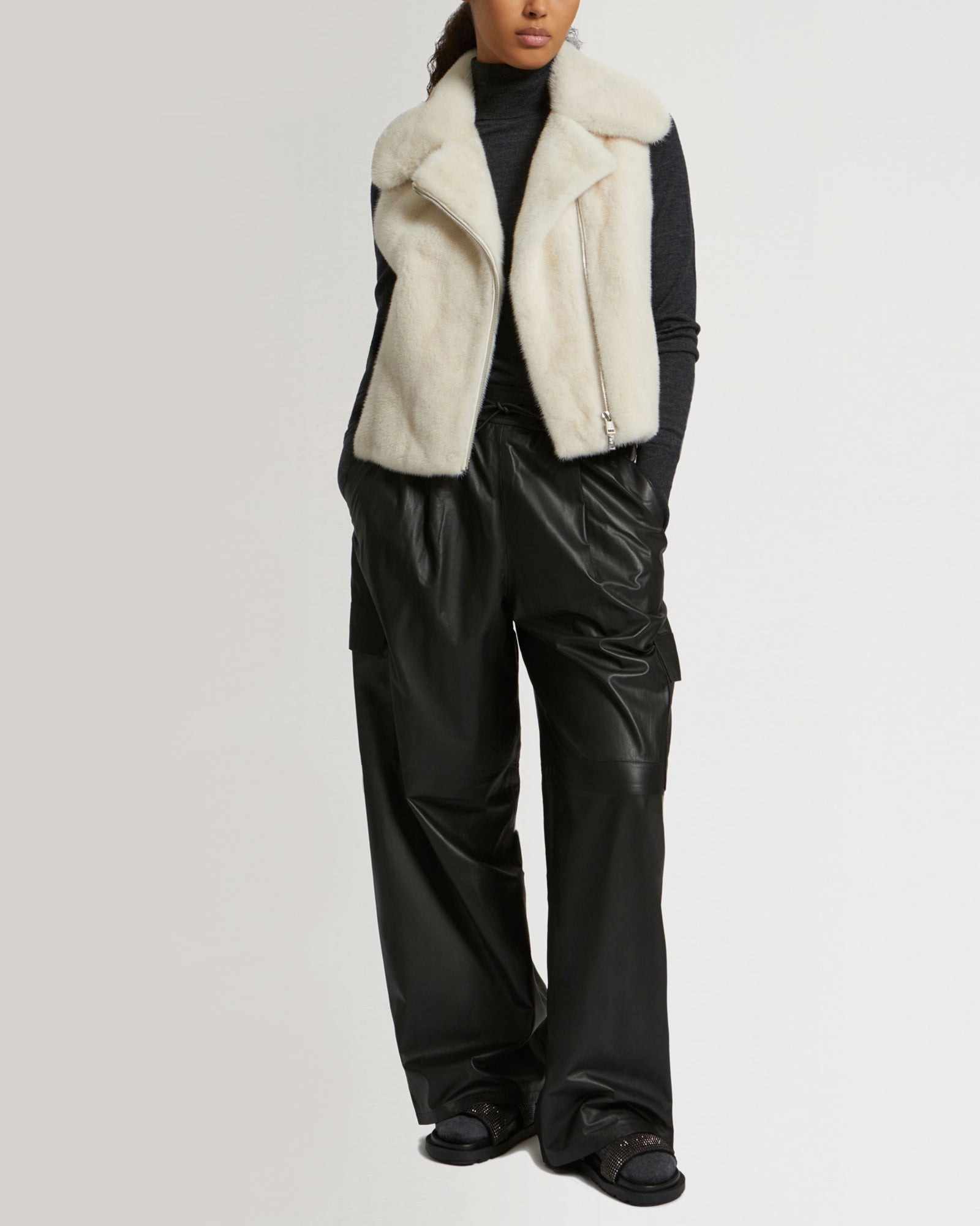 Short gilet in long-haired mink fur - white - Yves Salomon – Yves