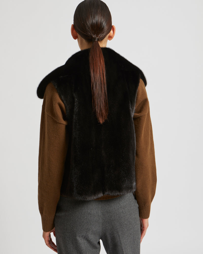 Short gilet in long-haired mink fur - black - Yves Salomon