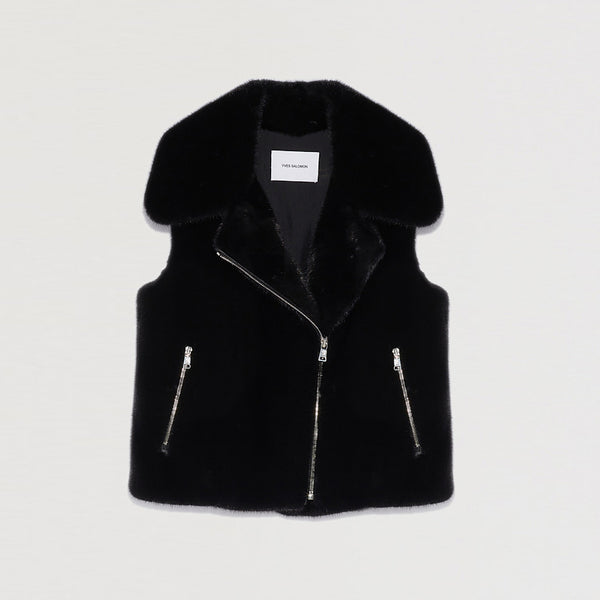 Short gilet in long-haired mink fur - black - Yves Salomon