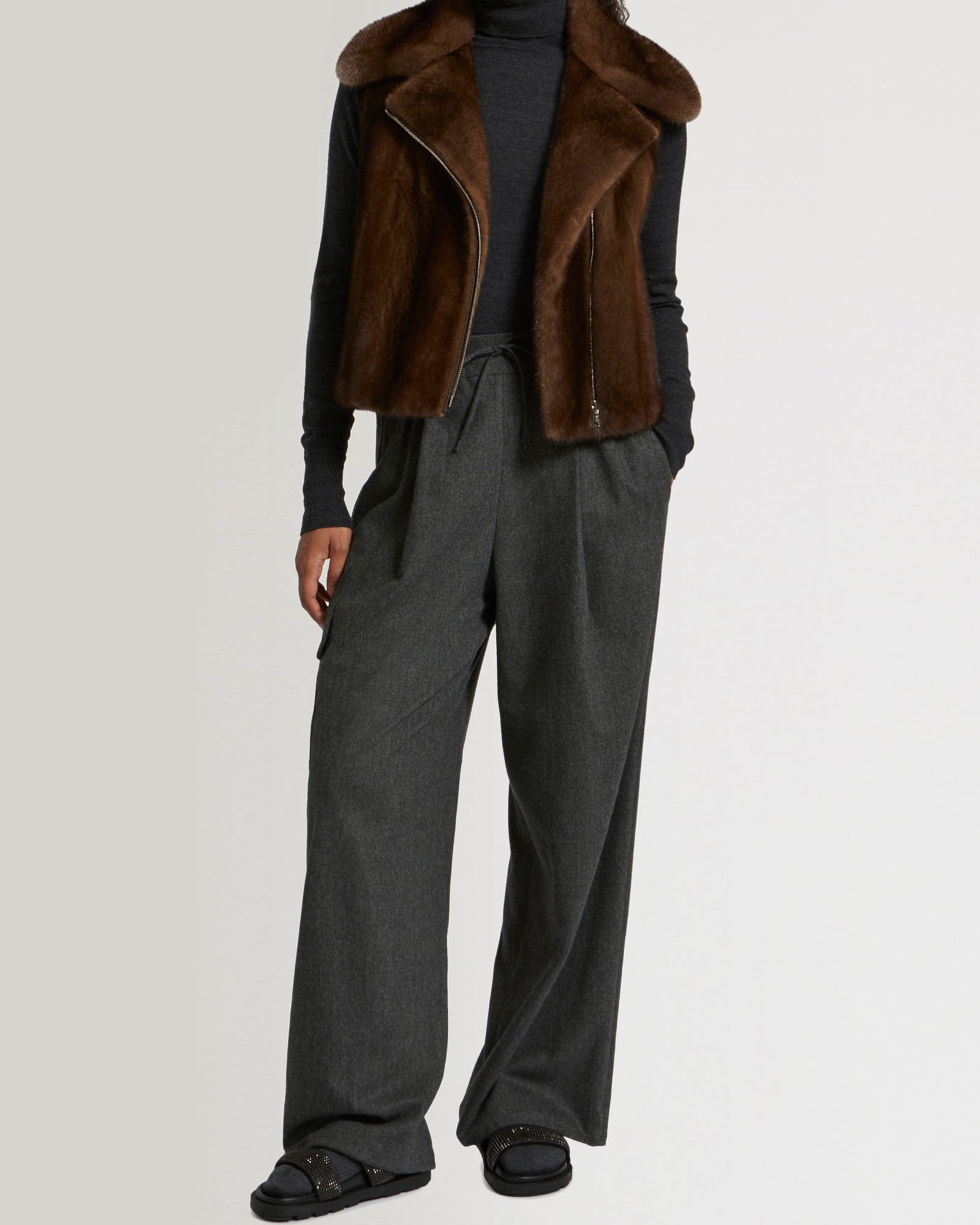 Short gilet in long-haired mink fur - brown - Yves Salomon – Yves