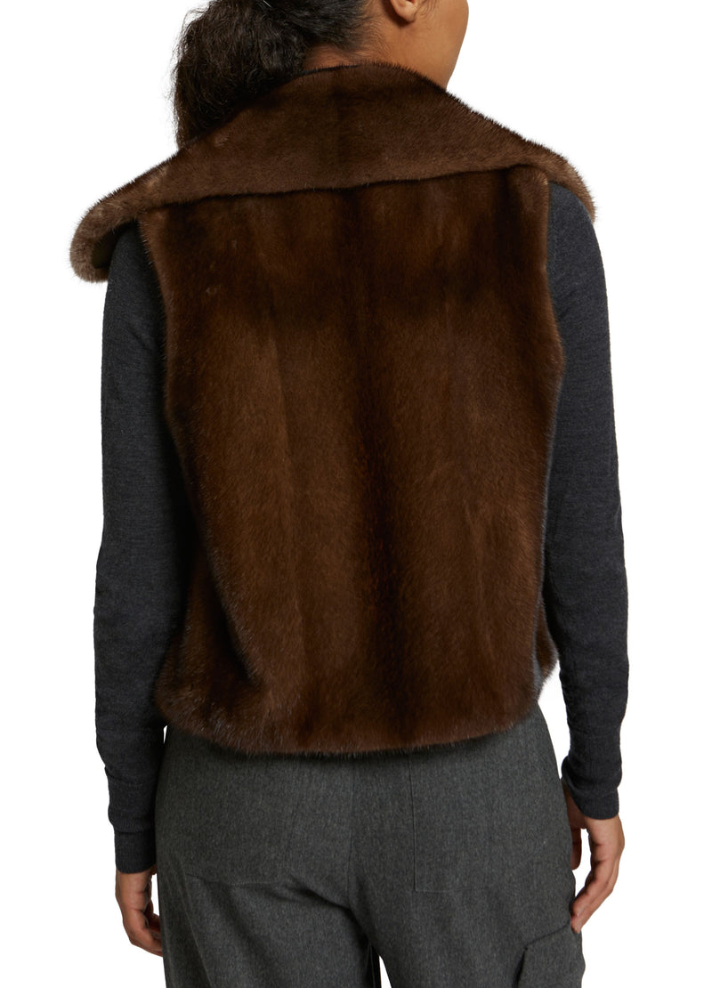 Short gilet in long-haired mink fur