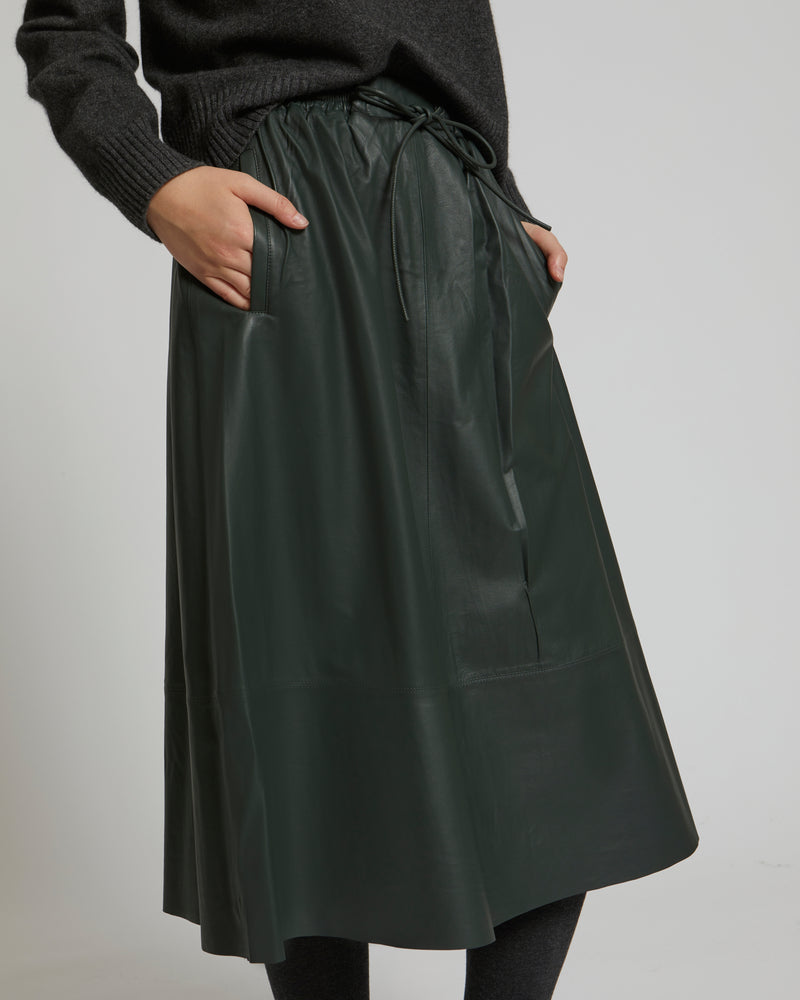 Flared skirt in lamb leather Salomon khaki – US Salomon Yves Yves - 