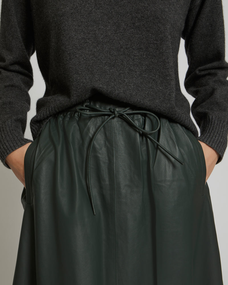 Flared skirt in lamb leather - khaki - Yves Salomon
