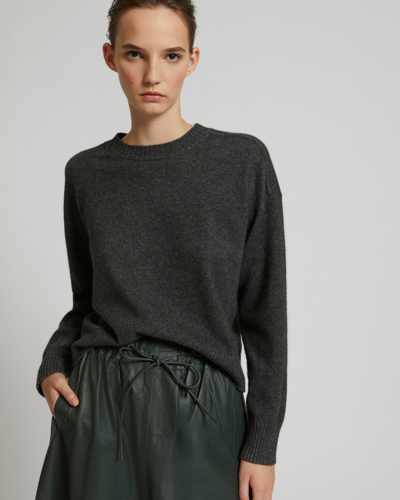 Flared skirt in lamb leather - khaki - Yves Salomon