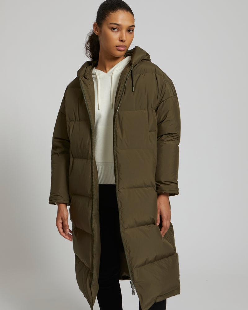 Long reversible down jacket in waterproof technical fabric - khaki - Yves Salomon