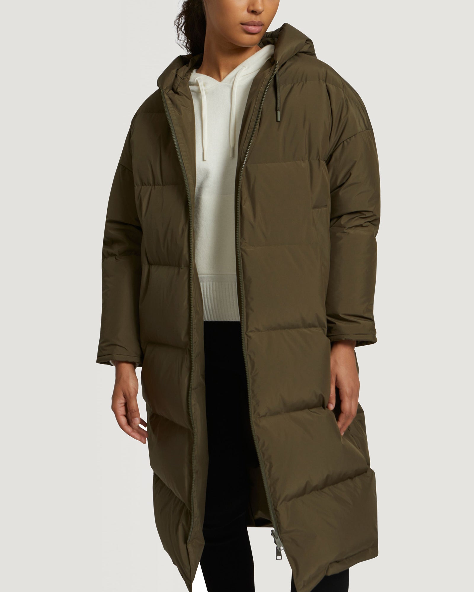 Long reversible down jacket - khaki - Yves Salomon – Yves
